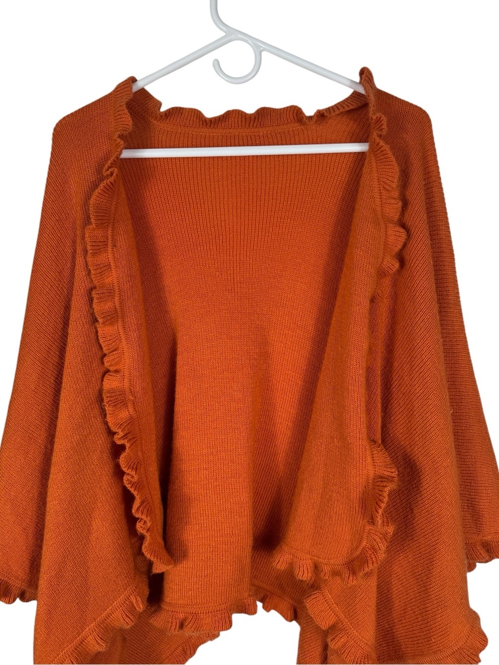 Alpaca Orange Ruffle Trim Ruana/Shawl - Picture 2 of 6